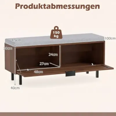 Lavička na boty s polstrovaným sedákem, ratanová lavička s nosností až 100 kg, 100 x 30 x 40 cm