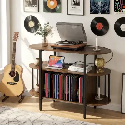 Stojan na gramofon s nastavitelným LED osvětlením a nabíjecí stanicí 90 x 40 x 76,5 cm Rustikálně hnědý