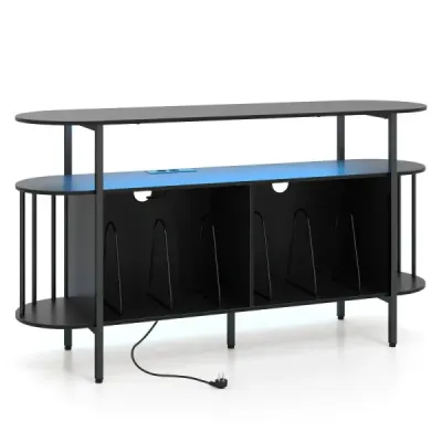 Stojan na gramofon s nabíjecí stanicí a barevnými LED diodami, 140 x 40 x 76 cm, černý