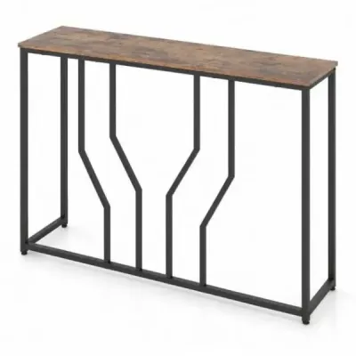 Úzký kovový konzolový stolek s protiskluzovými prvky 110 x 30 x 80 cm, rustikální hnědá barva