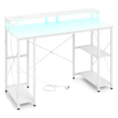 Computertisch mit LED-Beleuchtung Steckdosen & Monitorständer 120 x 50 x 87 cm Weiß