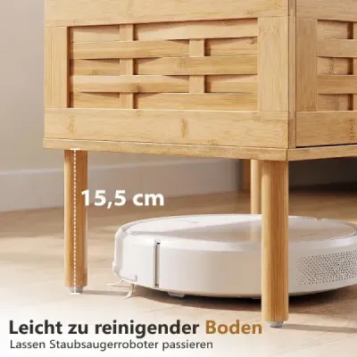 Noční stolek z bambusu s otevřenou policí a výklopnými dvířky s magnetickým uzávěrem, 41 x 31 x 59 cm, přírodní