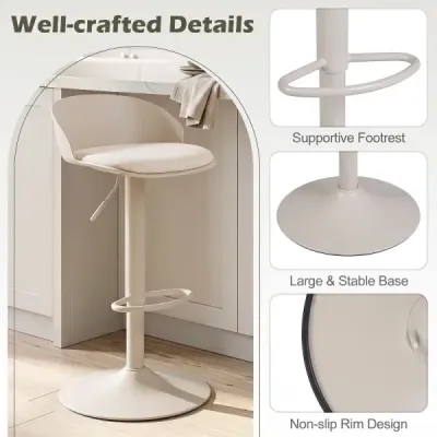 Sada 2 barových židlí, otočné o 360°, s nastavitelnou výškou, nosnost 150 kg, rozměry 42 x 42 x 75–96,5 cm, béžové