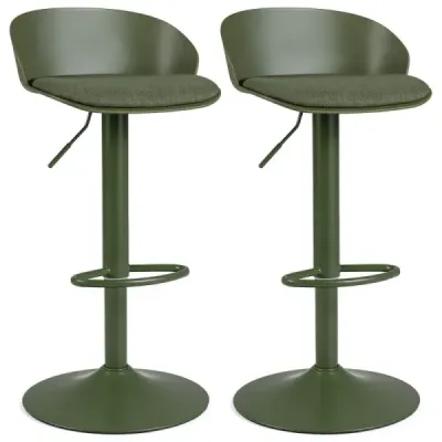 Sada 2 barových židlí, otočné o 360°, výškově nastavitelné, nosnost 150 kg, rozměry 42 x 42 x 75–96,5 cm, zelené