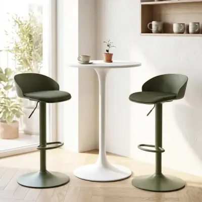 Sada 2 barových židlí, otočné o 360°, výškově nastavitelné, nosnost 150 kg, rozměry 42 x 42 x 75–96,5 cm, zelené