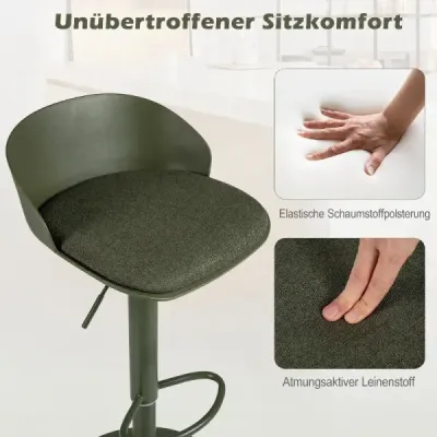 Sada 2 barových židlí, otočné o 360°, výškově nastavitelné, nosnost 150 kg, rozměry 42 x 42 x 75–96,5 cm, zelené