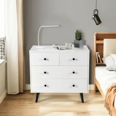 Komoda se 4 zásuvkami dřevěný příborník moderní úložná skříň bílá
