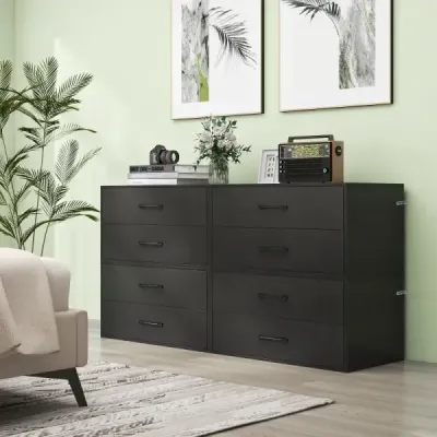 Komoda se 2 zásuvkami Stohovatelný dřevěný příborník 60 x 34 x 38 cm černá