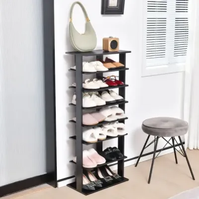 Výškově nastavitelný 8-vrstvý dřevěný stojan na boty Volně stojící rohová polička Hnědá