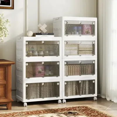 Úložný box s víkem Stohovací boxy skládací Úložný kontejner s dvoukřídlými dvířky 3-patrový