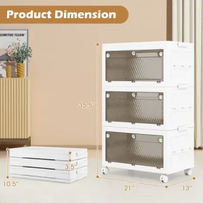 Úložný box s víkem Stohovací boxy skládací Úložný kontejner s dvoukřídlými dvířky 3-patrový