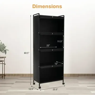 Kuchyňský regál s kolečky Mobilní stojan na mikrovlnnou troubu s výklopnými dvířky z PC 60 x 32 x 154 cm černý