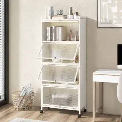 Kuchyňský regál s kolečky Mobilní stojan na mikrovlnnou troubu s výklopnými dvířky z PC 60 x 32 x 154 cm černý