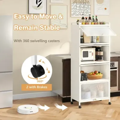 Kuchyňský regál s kolečky Mobilní stojan na mikrovlnnou troubu s výklopnými dvířky z PC 60 x 32 x 154 cm černý