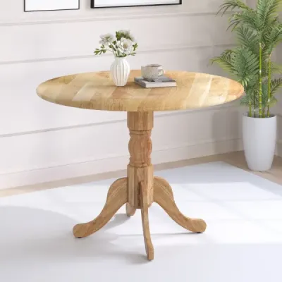 100 cm kulatý jídelní stůl pro 4 osoby Kuchyňský stůl z kaučukového dřeva s podnoží Moderní stůl pro volný čas do jídelny Příroda