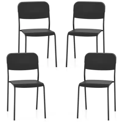 Set 4 jídelních židlí s opěrkou a Kovové nohy stohovatelné kuchyňské židle z PP cerne barvy