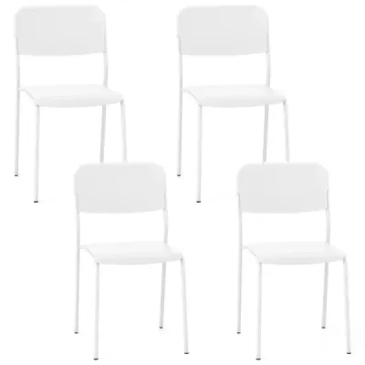 Set 4 jídelních židlí s opěrkou a Kovové nohy stohovatelné kuchyňské židle z PP bílé barvy