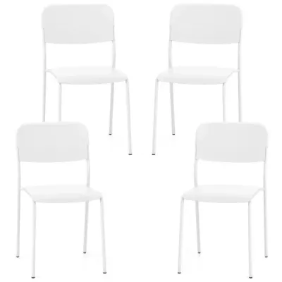 Set 4 jídelních židlí s opěrkou a Kovové nohy stohovatelné kuchyňské židle z PP bílé barvy