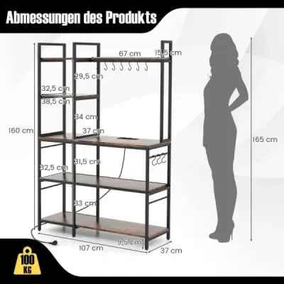Kuchyňský regál Stojící regál se zásuvkami 5 polic Police do mikrovlnné trouby s policemi 107 x 37 x 160 cm Rustikální hnědá barva