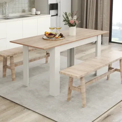 Rozkládací jídelní stůl Moderní kuchyňský stůl s nastavitelnou deskou a nohami ve tvaru L Bílý 158 x 70 x 76 cm