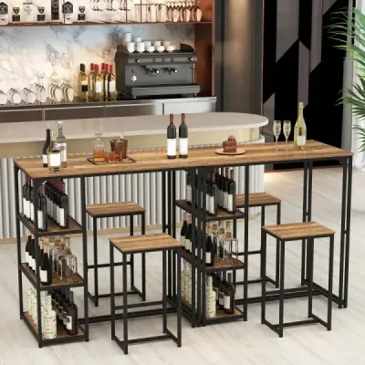 3dílná barová sada pro 2 osoby: bistro stůl se 2 barovými stoličkami, jídelní stůl se 3 úložnými prostory, kuchyňský stůl