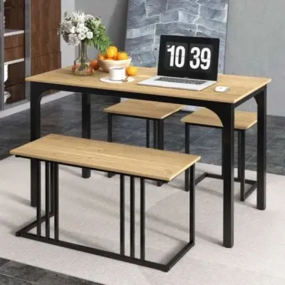 4dílná jídelní sada s lavicí a 2 stoličkami pro 4 osoby – přírodní