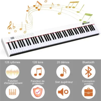 Digitální piano s 88 klávesami přenosná elektronická klávesnice 127 x 21,5 x 6,5 cm bílá + černá