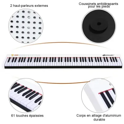 Digitální piano s 88 klávesami přenosná elektronická klávesnice 127 x 21,5 x 6,5 cm bílá + černá