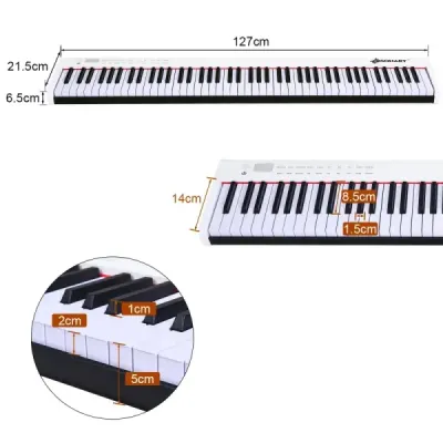Digitální piano s 88 klávesami přenosná elektronická klávesnice 127 x 21,5 x 6,5 cm bílá + černá