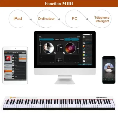 Digitální piano s 88 klávesami přenosná elektronická klávesnice 127 x 21,5 x 6,5 cm bílá + černá