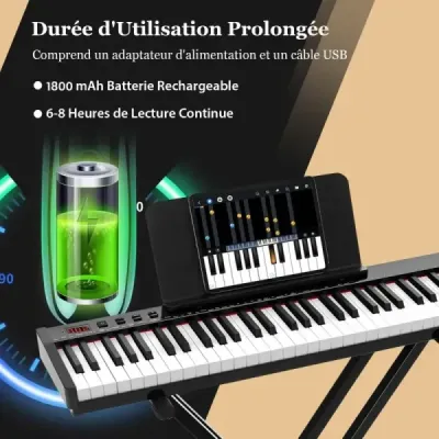 Přenosná elektronická klávesnice s 61 klávesami a stojanem a židlí Elektrické piano Digitální klávesnice