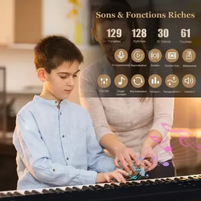 Přenosná elektronická klávesnice s 61 klávesami a stojanem a židlí Elektrické piano Digitální klávesnice