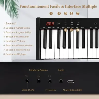 Přenosná elektronická klávesnice s 61 klávesami a stojanem a židlí Elektrické piano Digitální klávesnice