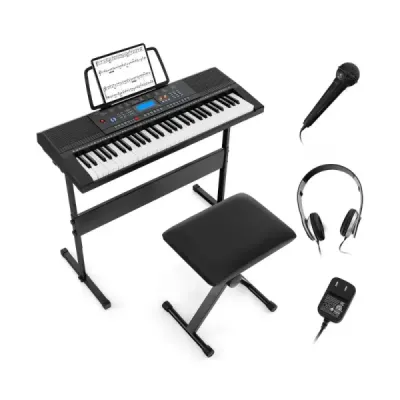 Přenosná elektronická klávesnice s 61 klávesami, stojanem, stoličkou a mikrofonem, digitální piano