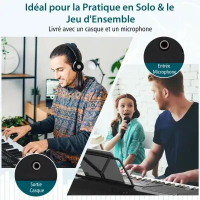Přenosná elektronická klávesnice s 61 klávesami, stojanem, stoličkou a mikrofonem, digitální piano
