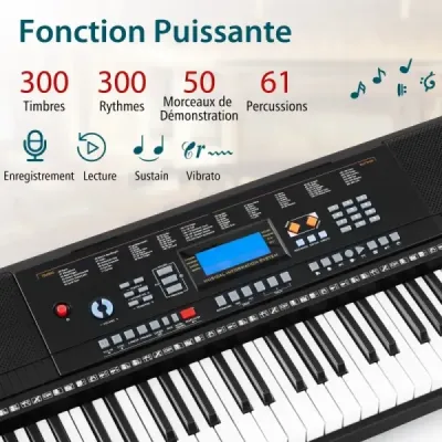 Přenosná elektronická klávesnice s 61 klávesami, stojanem, stoličkou a mikrofonem, digitální piano