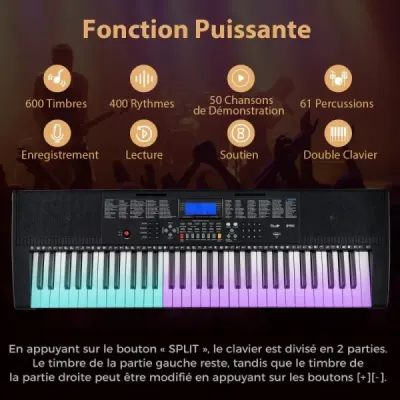 Přenosná elektronická klávesnice s 61 klávesami a kompletním digitálním klavírem se stojanem a stoličkou