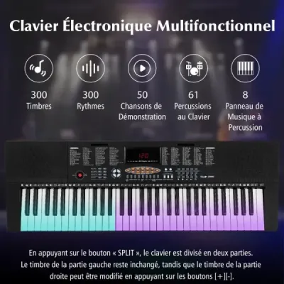 Klávesové piano pro začátečníky s 61 klávesami Digitální piano s 300 tóny