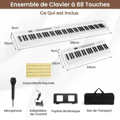 88klávesová klaviatura s 1000 rytmy 1000 not Skládací digitální piano Bílá barva