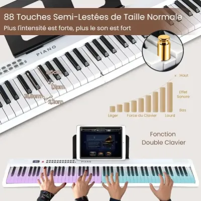 88klávesová klaviatura s 1000 rytmy 1000 not Skládací digitální piano Bílá barva