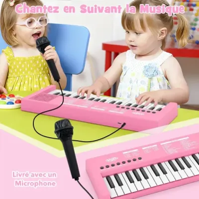 Dětské klavírní klaviatury, 37 kláves, přenosné elektrické piano s 8 rytmy, 8 zvuky a 22 demy, růžové