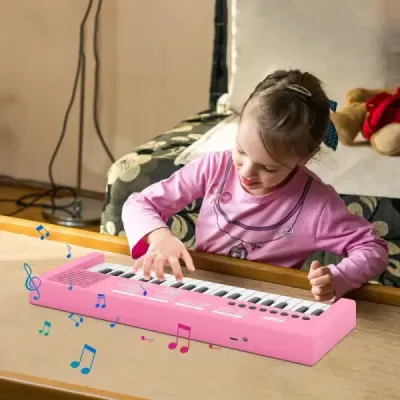Dětské klavírní klaviatury, 37 kláves, přenosné elektrické piano s 8 rytmy, 8 zvuky a 22 demy, růžové
