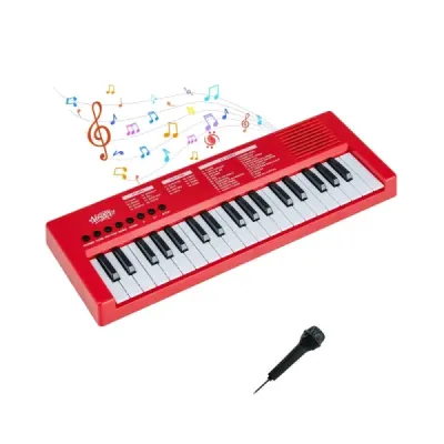 Dětské klavírní klaviatury, 37 kláves, přenosné elektrické piano s 8 rytmy, 8 zvuky a 22 demy, červené