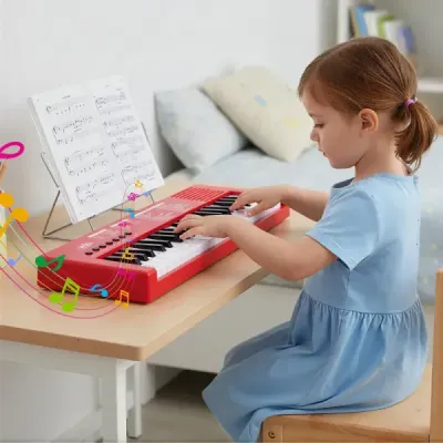 Dětské klavírní klaviatury, 37 kláves, přenosné elektrické piano s 8 rytmy, 8 zvuky a 22 demy, červené