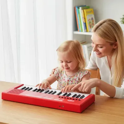 Dětské klavírní klaviatury, 37 kláves, přenosné elektrické piano s 8 rytmy, 8 zvuky a 22 demy, červené
