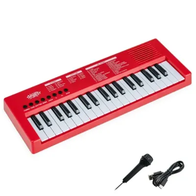 Dětské klavírní klaviatury, 37 kláves, přenosné elektrické piano s 8 rytmy, 8 zvuky a 22 demy, červené