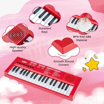 Dětské klavírní klaviatury, 37 kláves, přenosné elektrické piano s 8 rytmy, 8 zvuky a 22 demy, červené