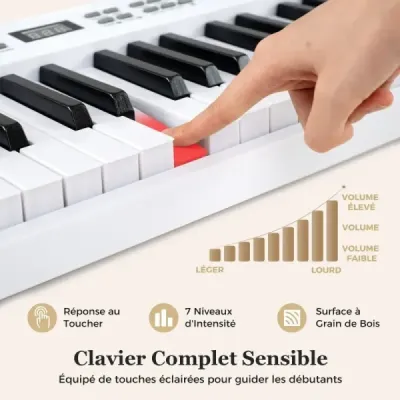 Skládací klavírní klávesnice s 61 klávesami, plnohodnotná elektronická klávesnice s MIDI a funkcí split, bílá