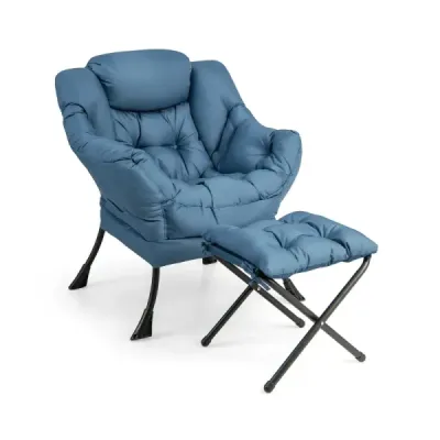 Křeslo s taburetem a područkami a boční kapsou a podnožkou Relaxační křeslo křídlo modré