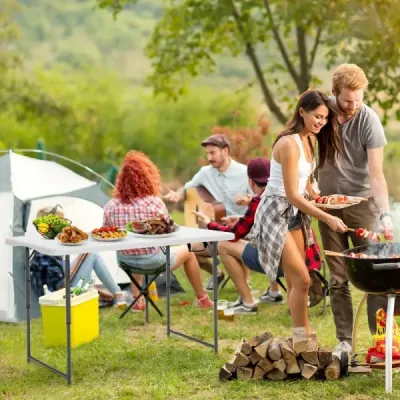Skládací stůl Dvojitý skládací piknikový stůl s výškovým nastavením Bílá
